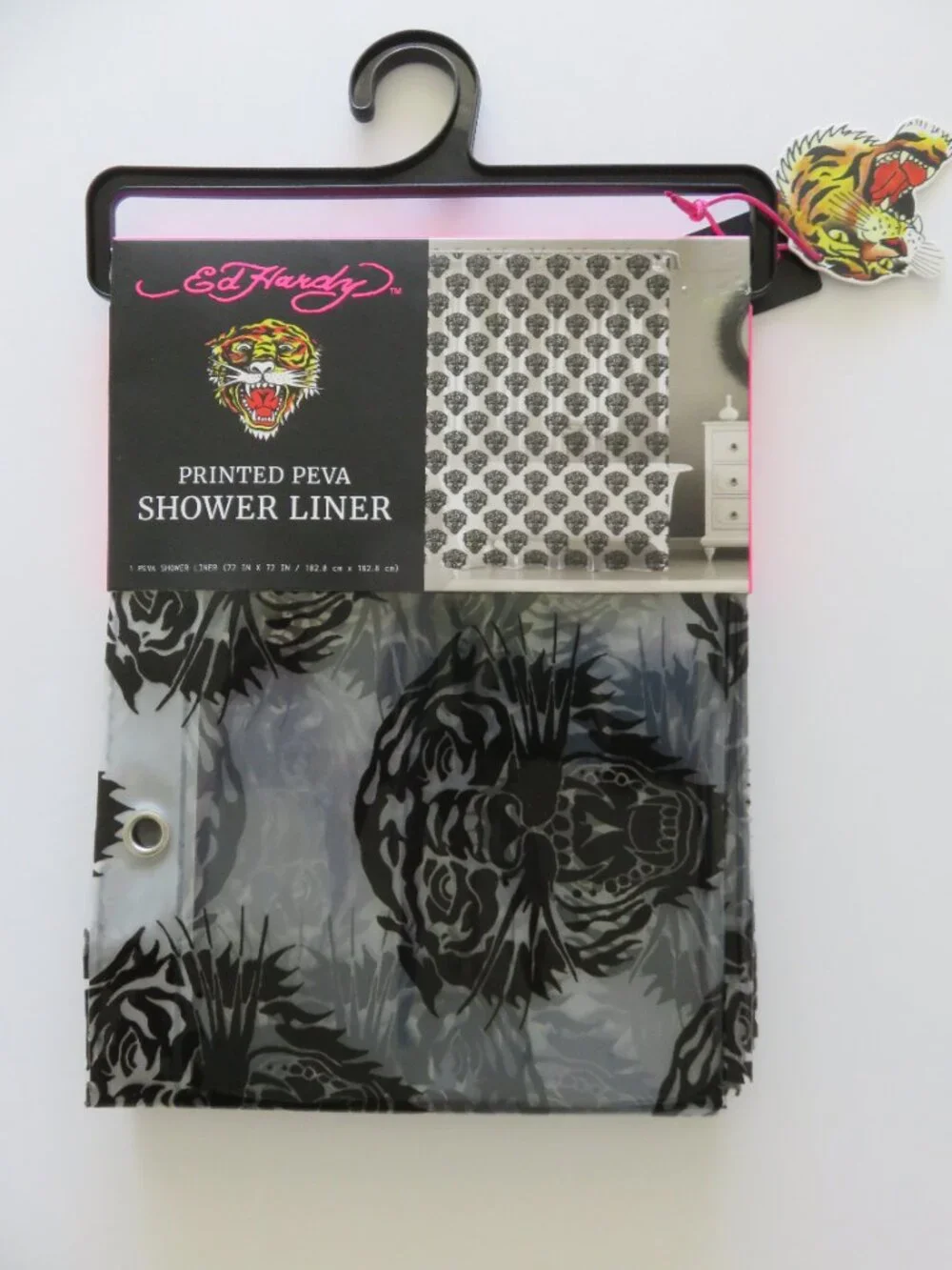(#143) Ed Hardy Shower Curtain Liner 72x72 Logo Tiger Printed PEVA